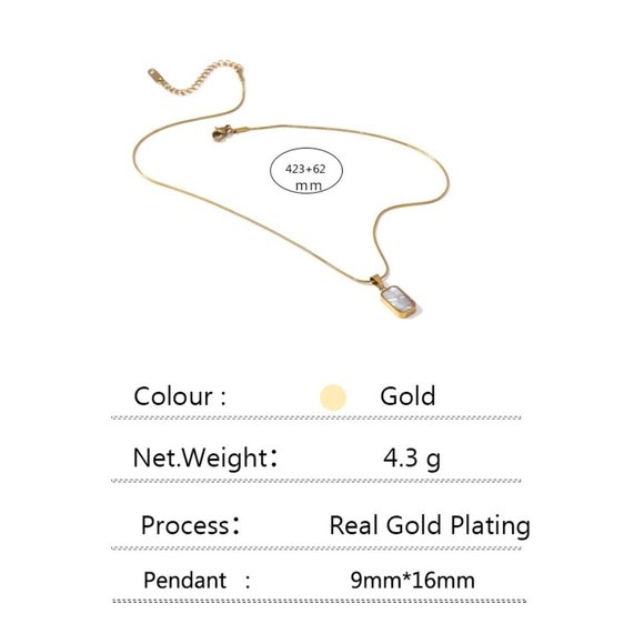 New 18K Gold Plated Double Sided White Shell Black Enamel Rectangular Necklace - Picture 4 of 7